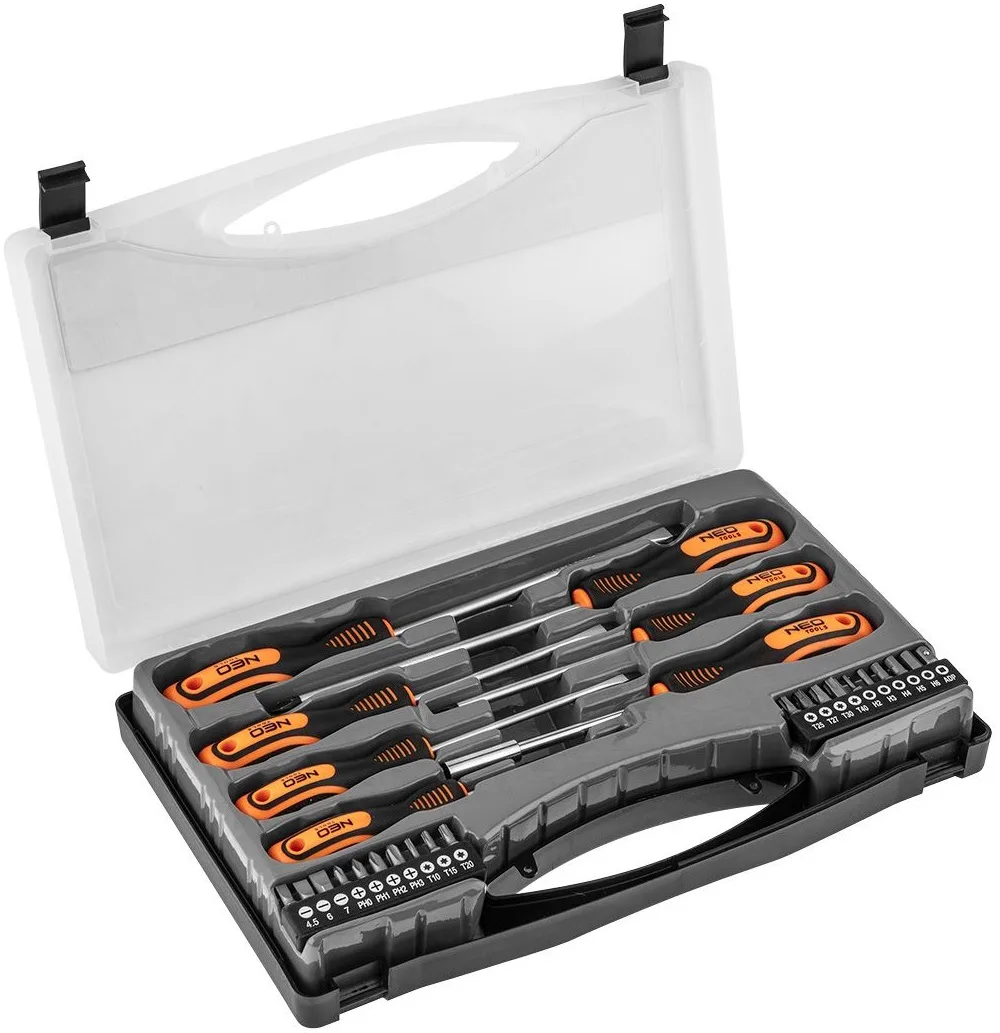 Набір викруток Neo Tools 20 біт, SL, PH, Torx, H, CrV сталь, кейс 27 шт.