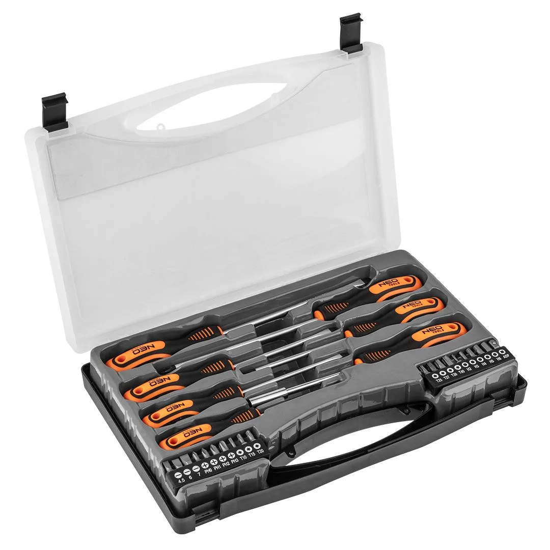 Набор отверток Neo Tools 20 бит, SL, PH, Torx, H, CrV сталь, кейс 27 шт