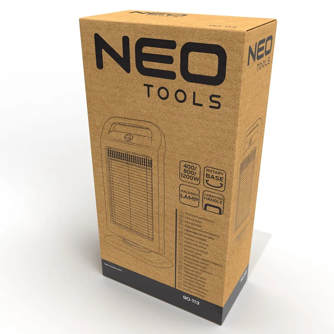 Інфрачервоний обігрівач Neo Tools, 1200Вт, галогеновий нагрівальний елемент, чорний.