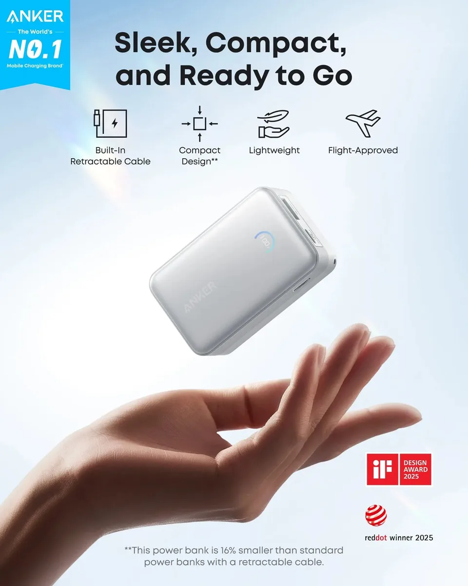 Портативний зарядний пристрій Anker 10000 мАг 45Вт USB-C 81,5х50,5х36,1 мм Білий