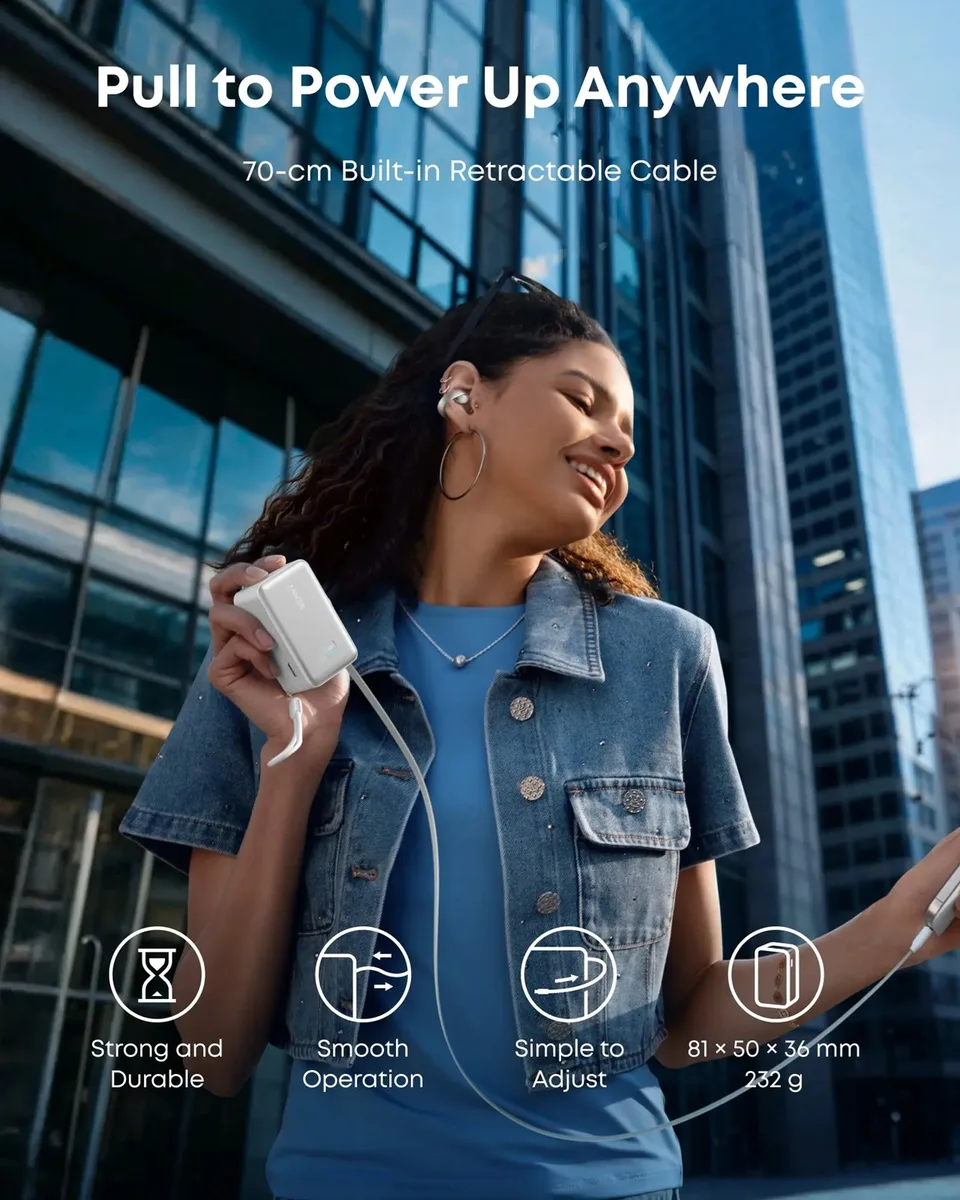 Портативний зарядний пристрій Anker 10000 мАг 45Вт USB-C 81,5х50,5х36,1 мм Білий