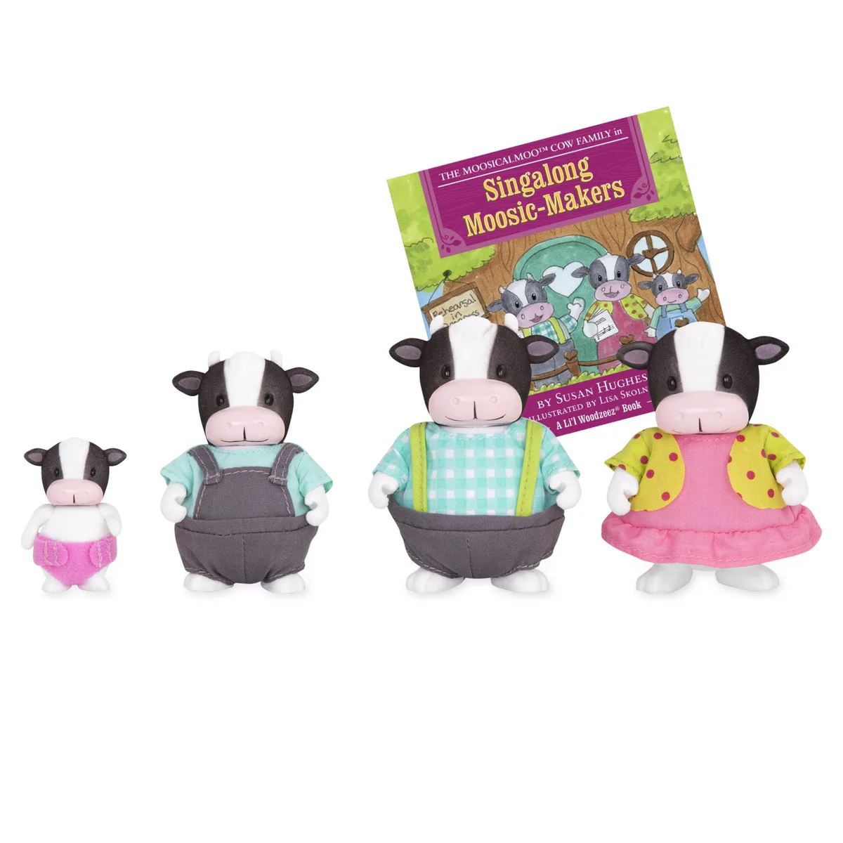 Набор фигурок Li'l Woodzeez Семья Корова 4 шт, книжка EN