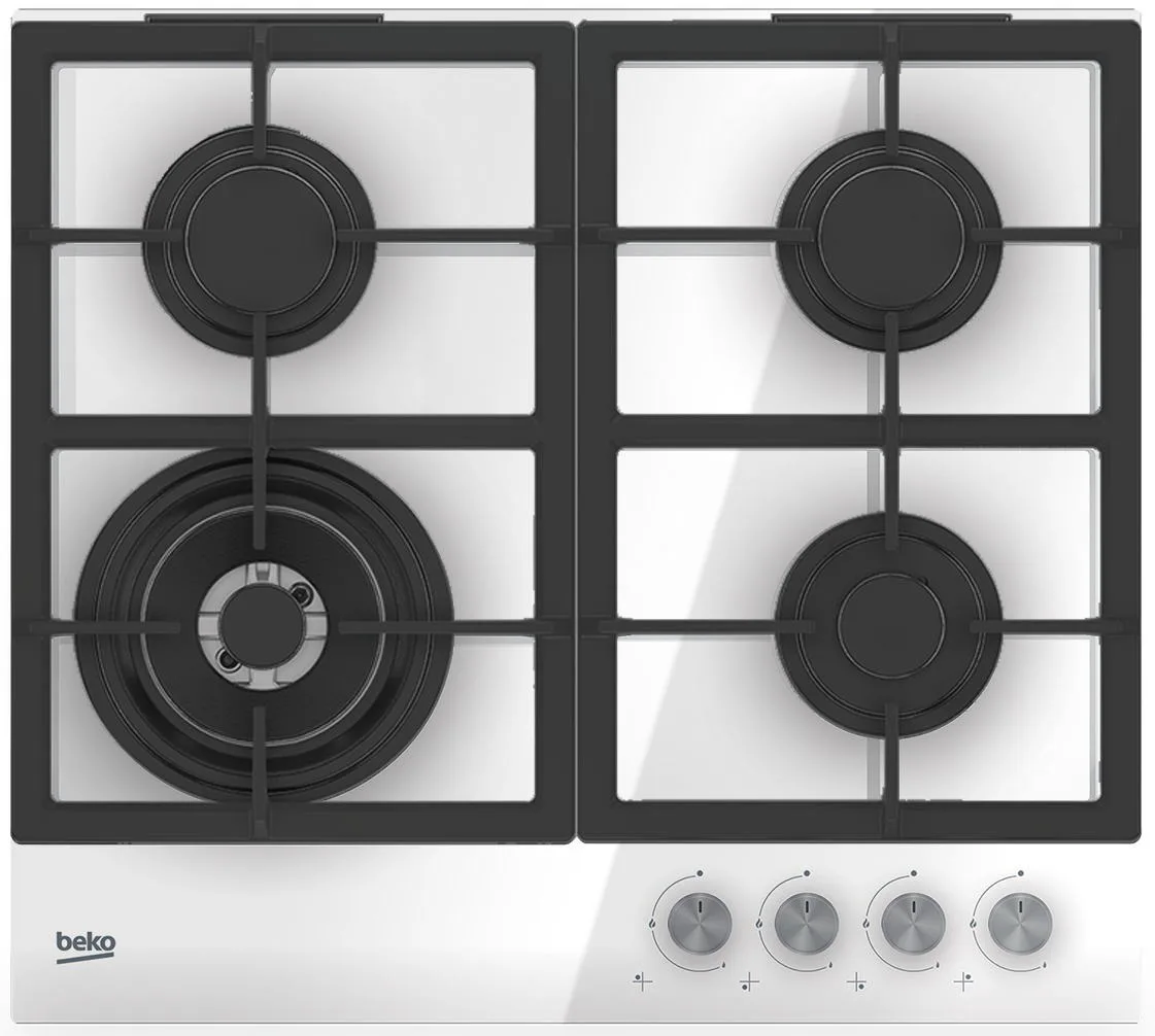 Газова варильна поверхня Beko загартоване скло 58,5х4,6х52,4 см біла 4 конфорки