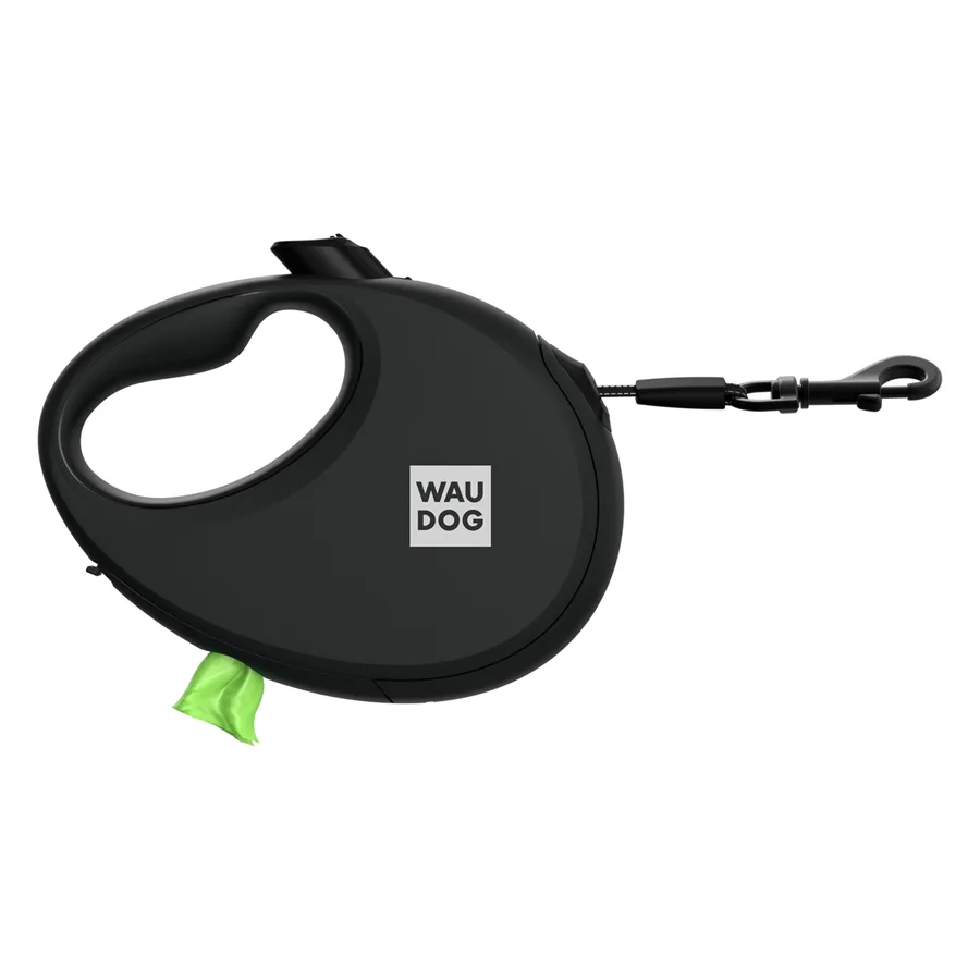Повідець-рулетка WAUDOG R-leash L 5 м пластиковий чорний з контейнером для пакетів