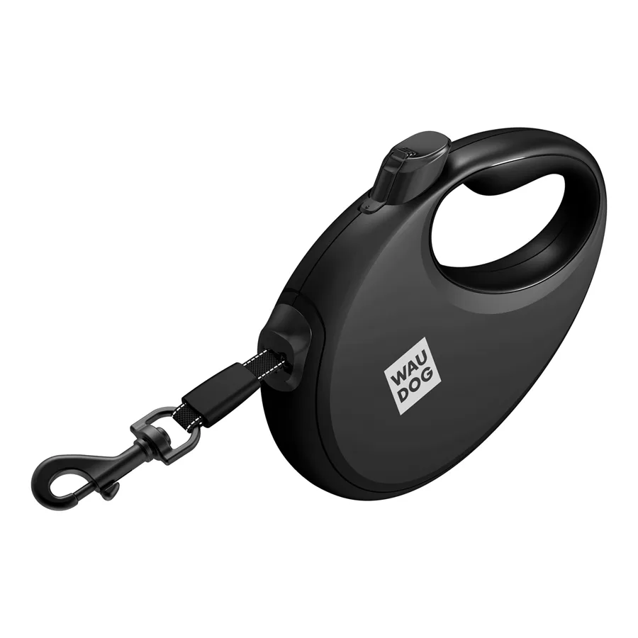 Повідець-рулетка WAUDOG R-leash L 5 м пластиковий чорний з контейнером для пакетів