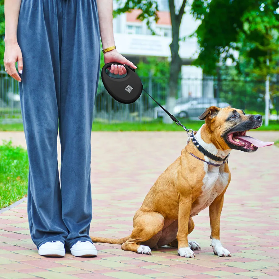 Повідець-рулетка WAUDOG R-leash L 5 м пластиковий чорний з контейнером для пакетів
