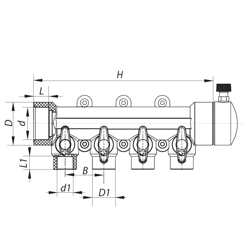 Колектор 4-way KOER PPR 40x20 сірий з кульовими кранами