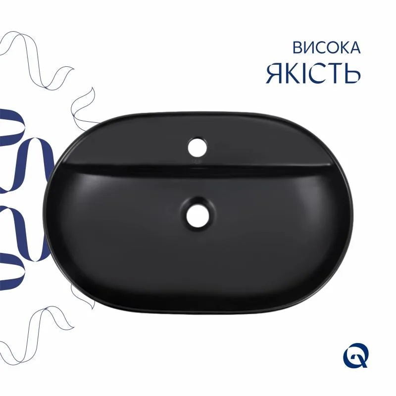 Раковина накладна Qtap Scorpio 600x400 мм керамічна чорна матова
