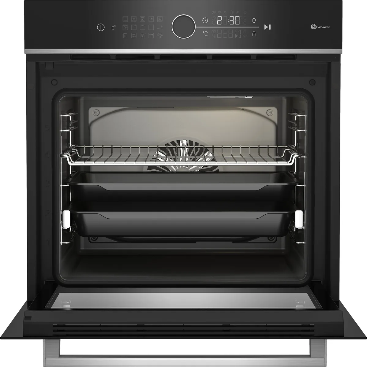 Электрический духовой шкаф Beko, 72 л, класс энергоэффективности A+, с дисплеем, конвекционным обогревом, телескопическими направляющими, функцией пара, из нержавеющей стали