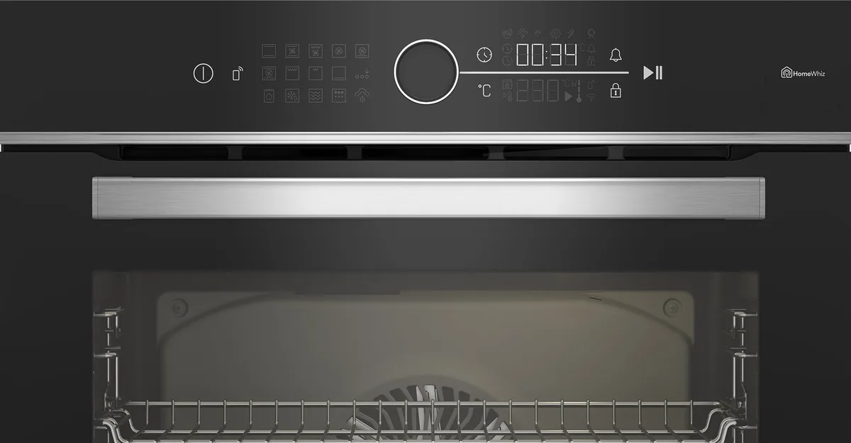 Электрический духовой шкаф Beko, 72 л, класс энергоэффективности A+, с дисплеем, конвекционным обогревом, телескопическими направляющими, функцией пара, из нержавеющей стали