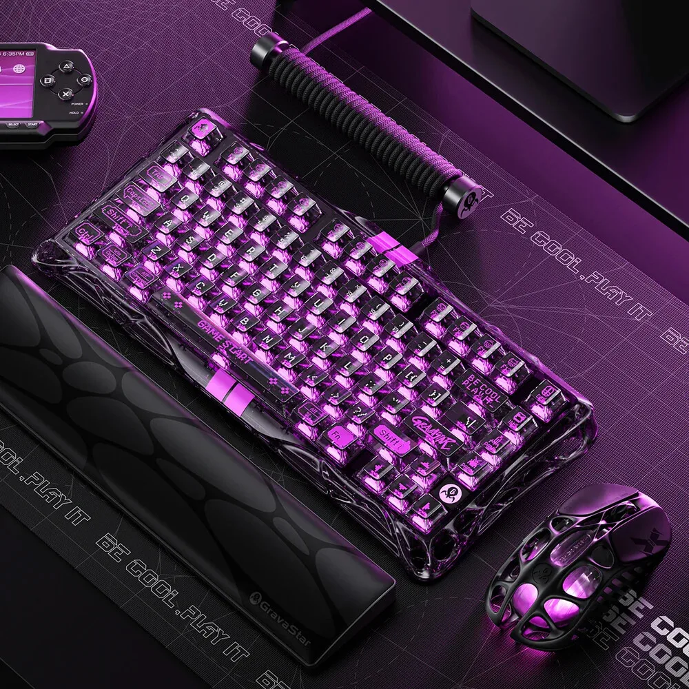 Клавіатура механічна GravaStar Mercury V75 Lite 80keys, Magnetic Blackcore, USB-A, RGB, Transparent Black