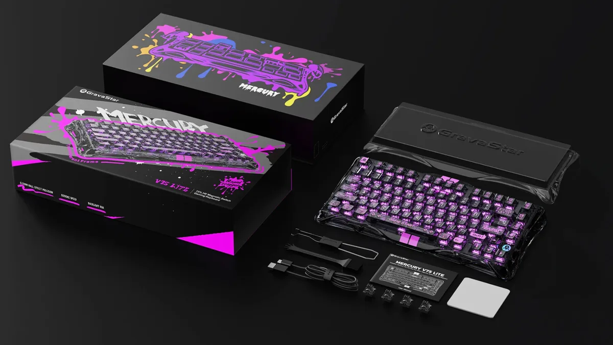 Клавіатура механічна GravaStar Mercury V75 Lite 80keys, Magnetic Blackcore, USB-A, RGB, Transparent Black