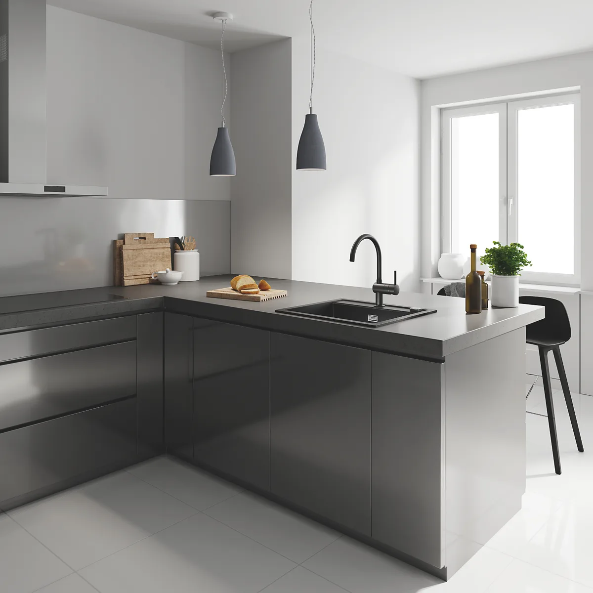 Композитна мийка Grohe гранітна 560х510х200 мм чорна матова
