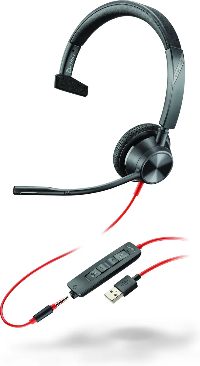 Компьютерная гарнитура моно On-ear Poly Blackwire 3315, USB-A, всенаправленный, черный.