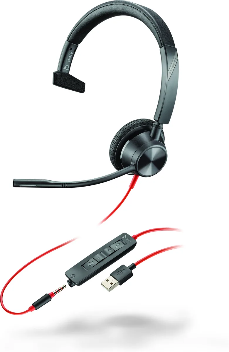 Компьютерная гарнитура моно On-ear Poly Blackwire 3315, USB-A, всенаправленный, черный.