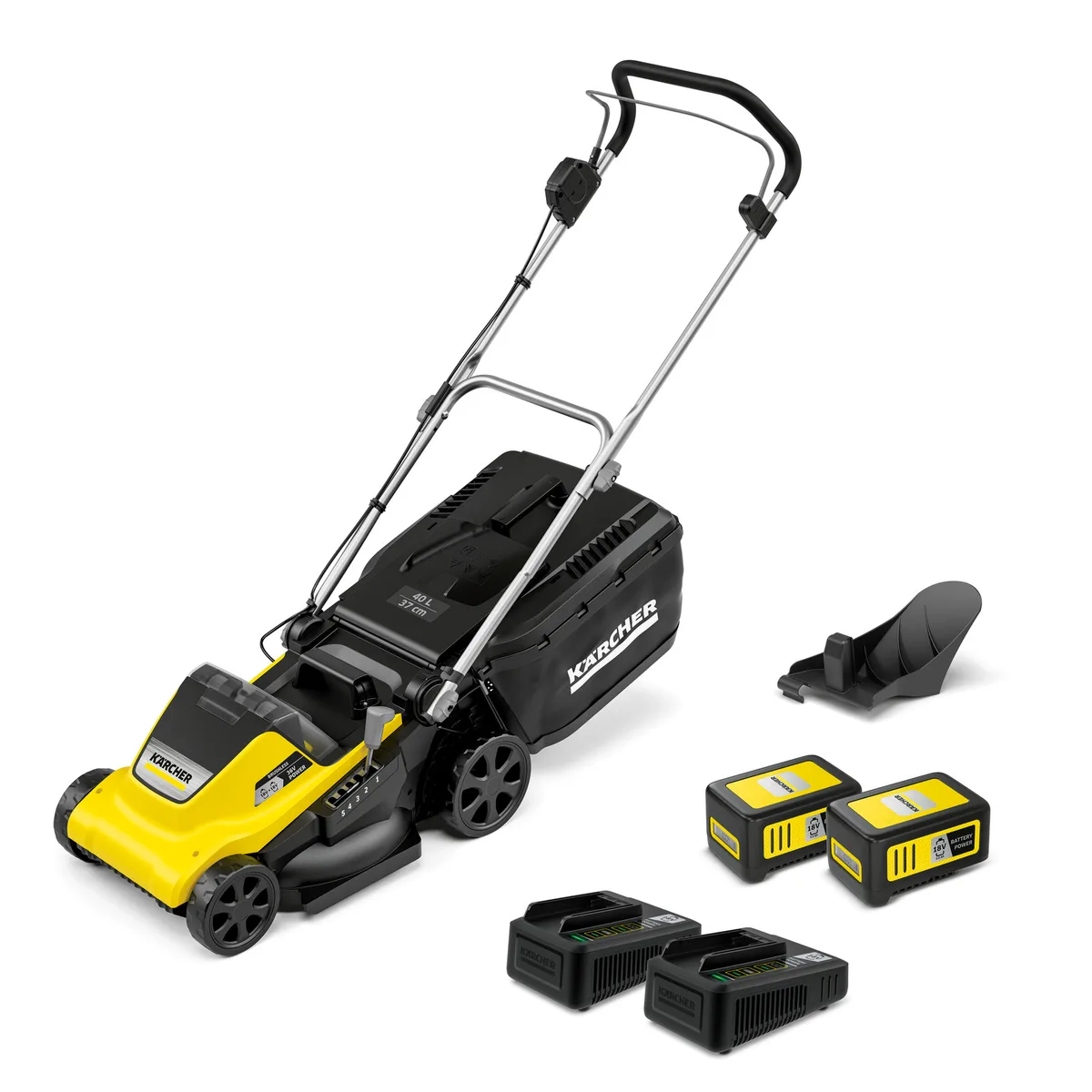 Акумуляторна газонокосарка Karcher LMO 4-18 Dual 18В з акумулятором 1х5А·год, ширина косіння 37 см, висота регулювання 25-65 мм.