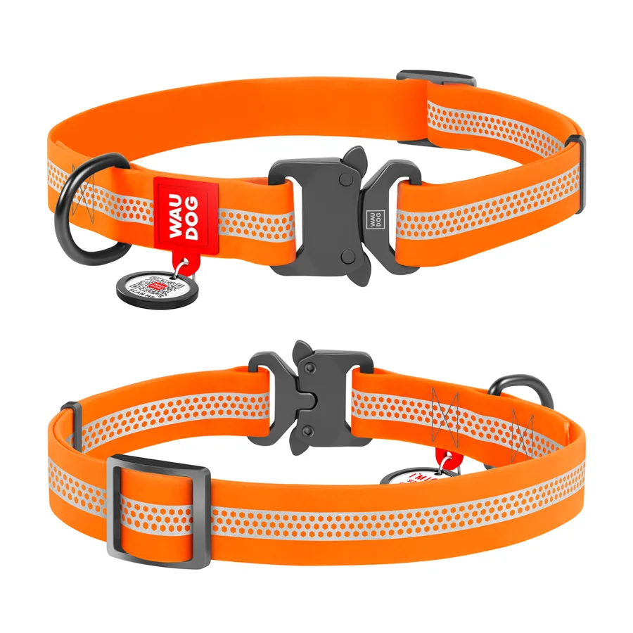 Нашейник для собак WAUDOG Waterproof светоотражающий 25 мм Collartex XL 38-58 см оранжевый