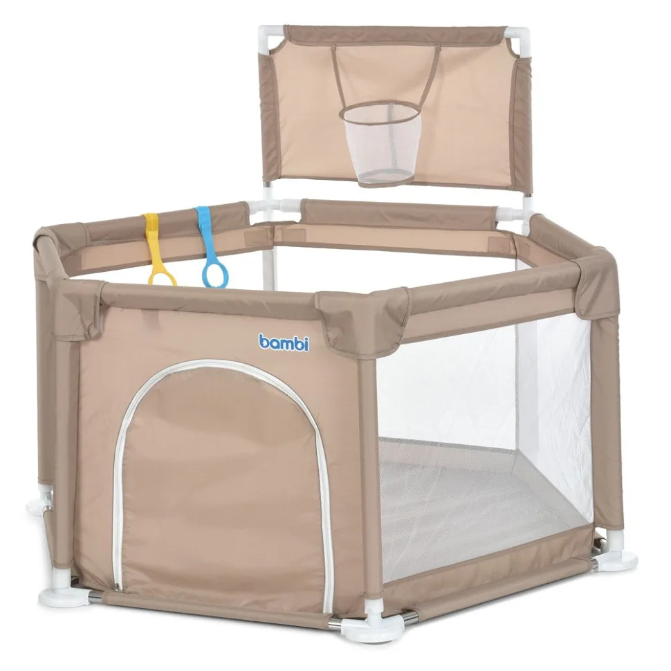 Дитячий манеж Bambi Oxford 138х121 см бежевий з баскетбольним кільцем