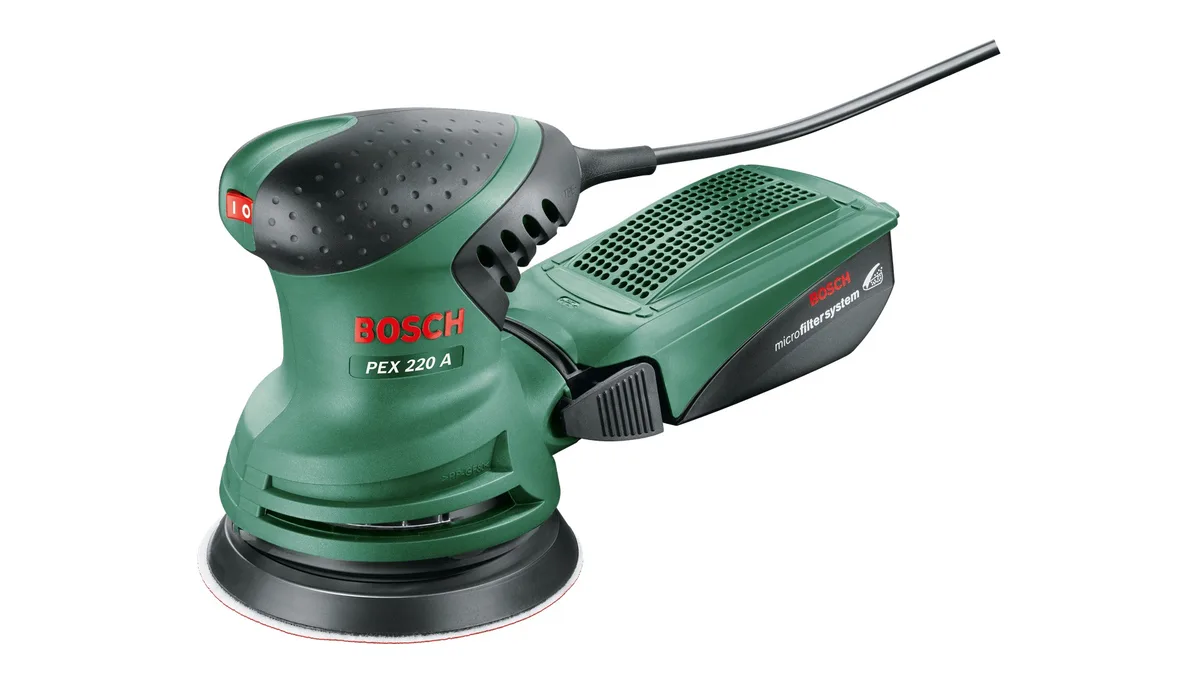 Ексцентрикова шліфувальна машина Bosch PEX 220 A, 200 Вт, 125 мм, 24000 об/хв, вага 1.2 кг.