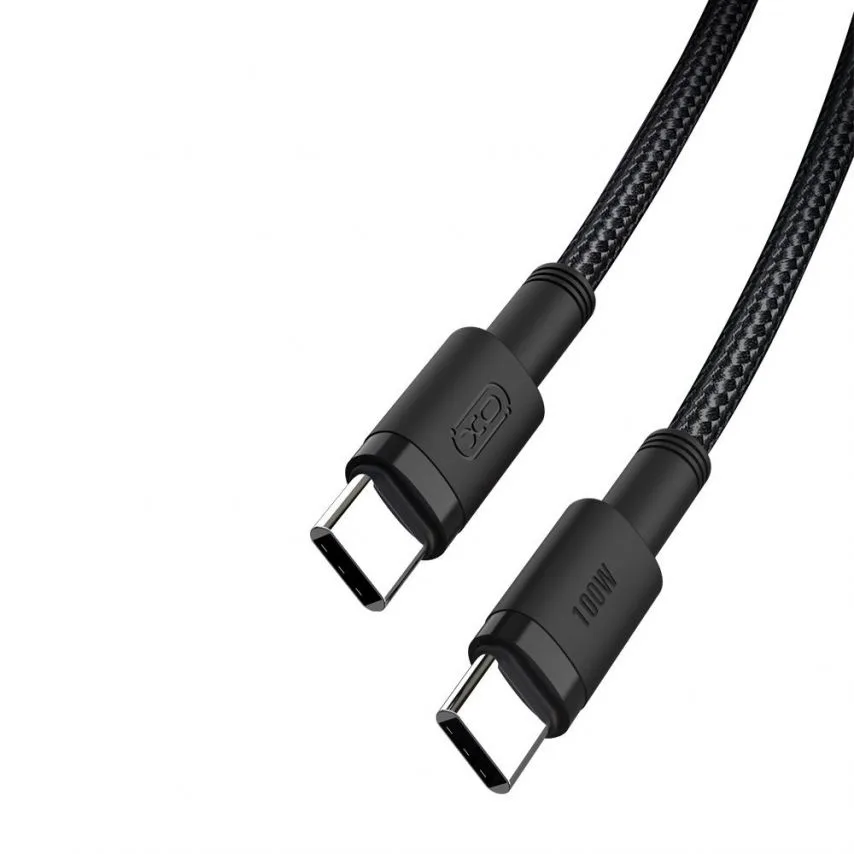 Кабель USB Type-C до Type-C XO 1,5 м тканинний чорний 100W 5A