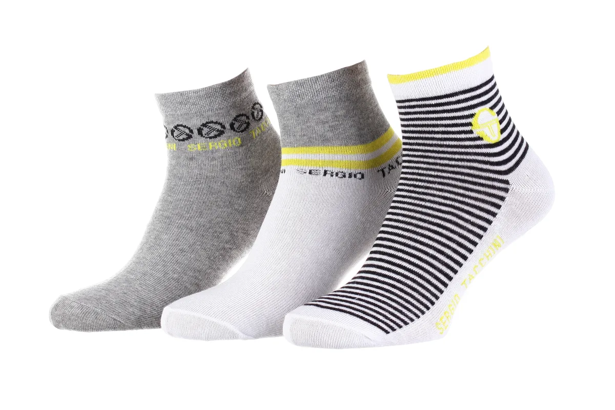 Шкарпетки Sergio Tacchini 3-pack бавовна 36-41 білий жовтий сірий