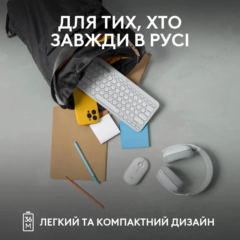 Клавіатура Logitech пластикова бездротова Bluetooth 124х279х16 мм Білий