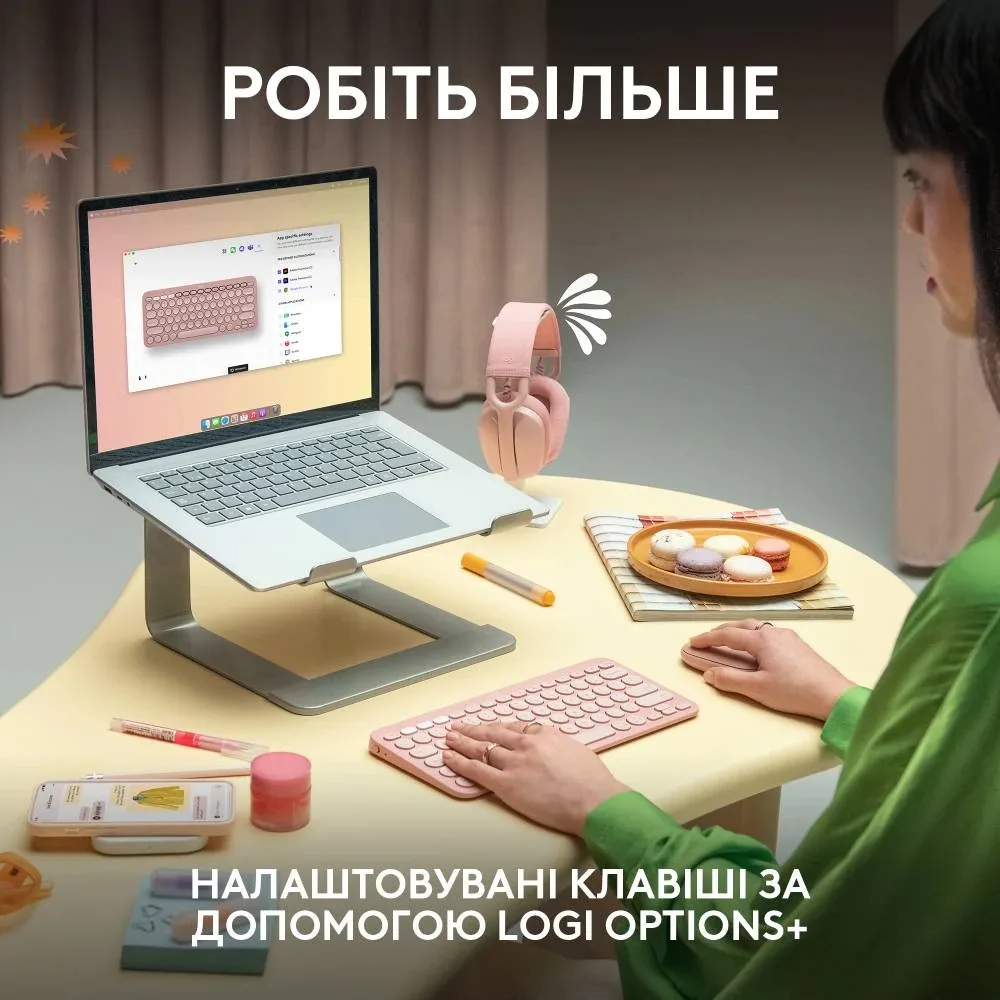 Клавіатура Logitech пластикова бездротова Bluetooth 124х279х16 мм Білий