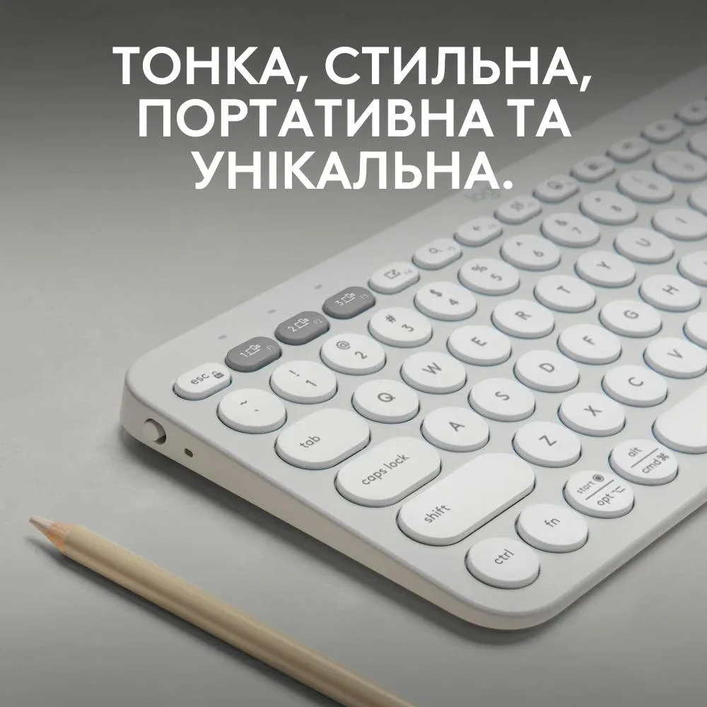 Клавіатура Logitech пластикова бездротова Bluetooth 124х279х16 мм Білий