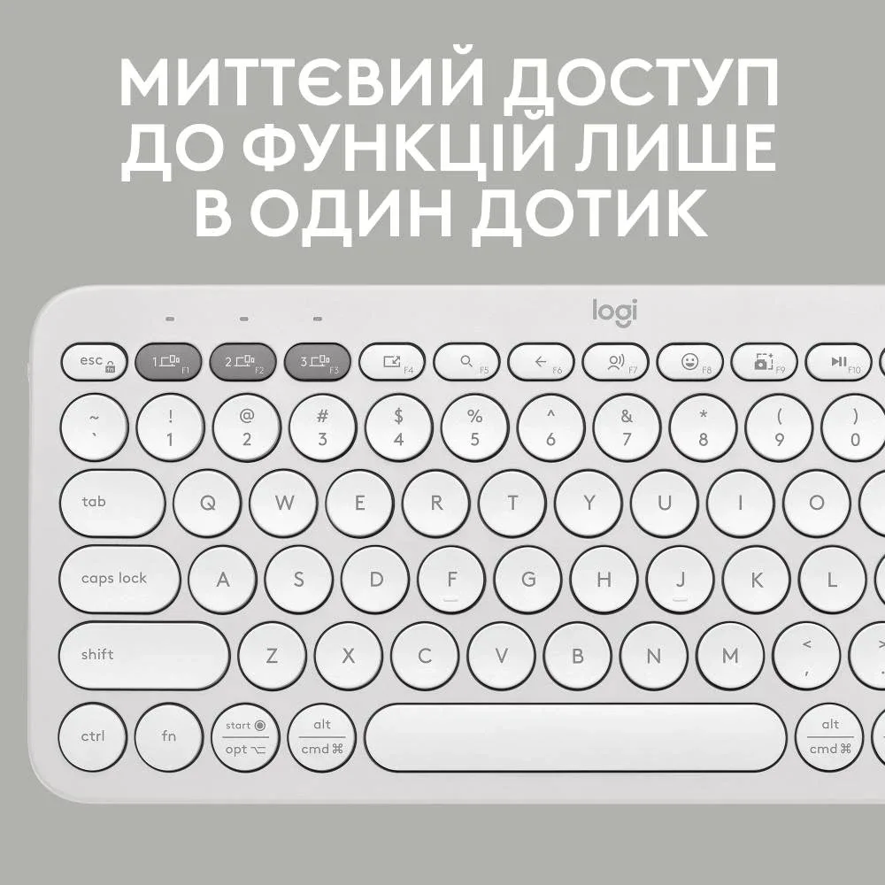 Клавіатура Logitech пластикова бездротова Bluetooth 124х279х16 мм Білий