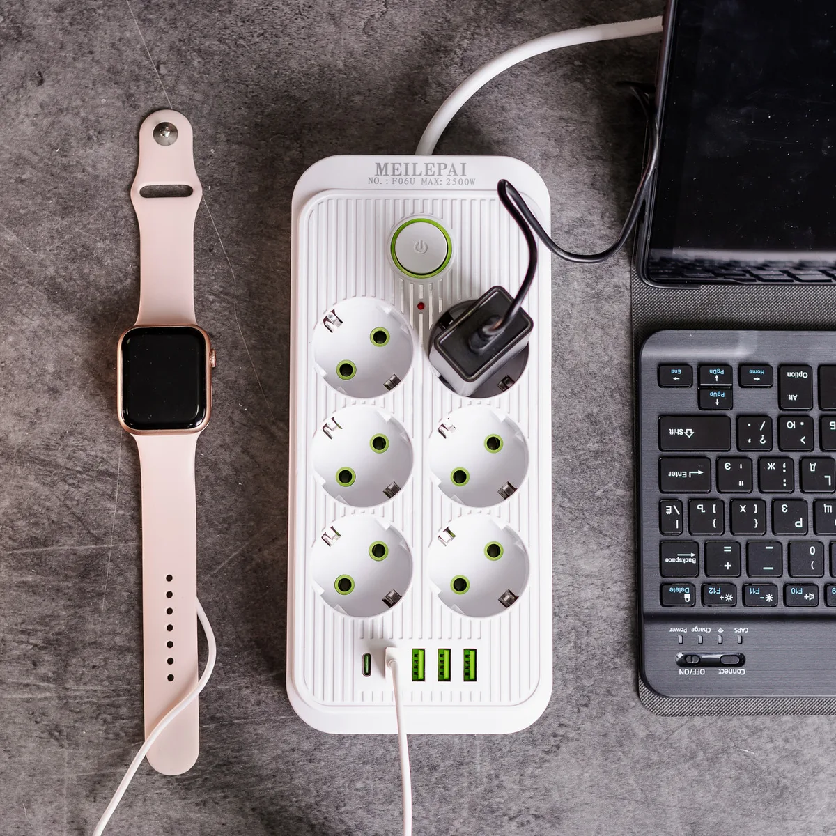 Мережевий фільтр подовжувач 6 розеток 4 USB 1 Type-C 3 м Білий термостійкий ABS-Пластик