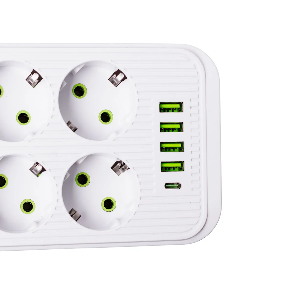 Мережевий фільтр подовжувач 6 розеток 4 USB 1 Type-C 3 м Білий термостійкий ABS-Пластик