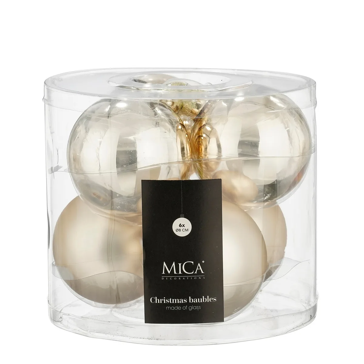 Ялинкові кулі Mica Decorations скляні 8 см шампань 6 шт