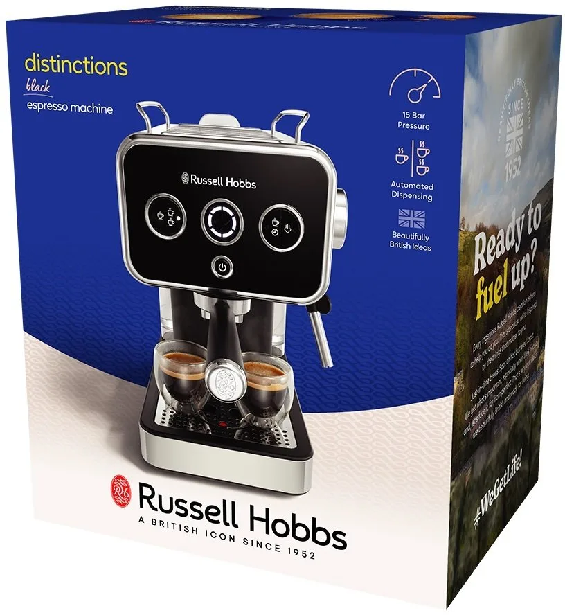Кавоварка Russell Hobbs ріжкова Distinctions 1.1л, для меленої кави та чалдів, чорний з сріблястими акцентами.