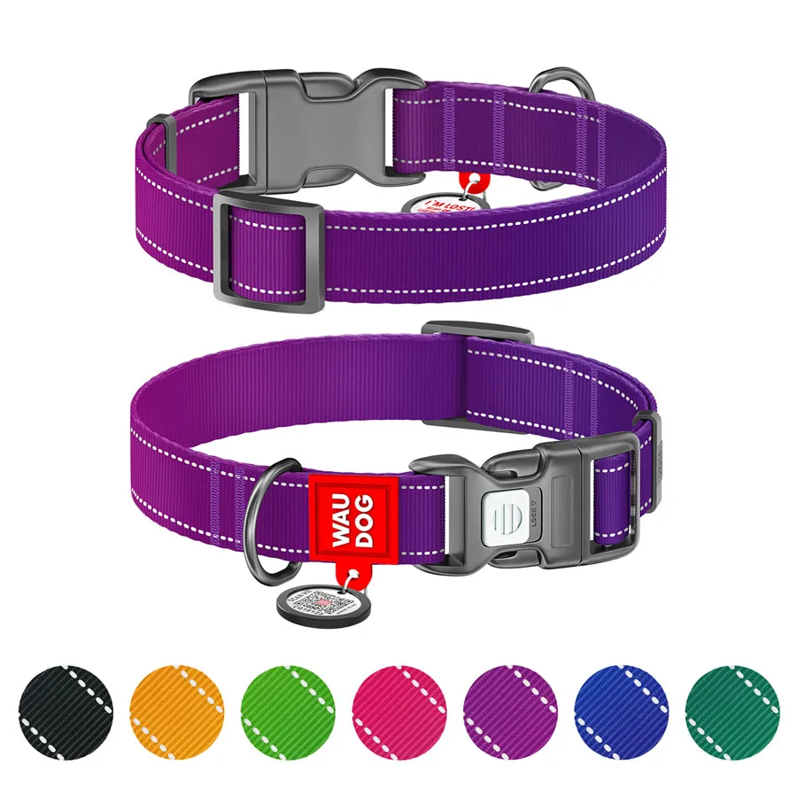 Нашийник WAUDOG Nylon Mono світловідбивний нейлоновий M 20 мм 28-40 см фіолетовий
