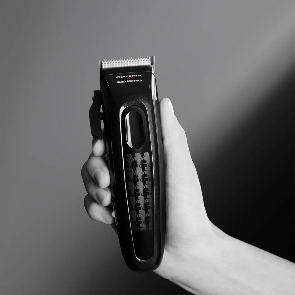 Машинка для стрижки Rowenta Karl Lagerfeld Precision Cut, сетевой+аккумуляторный, роторный мотор, 6 насадок, сталь, черный