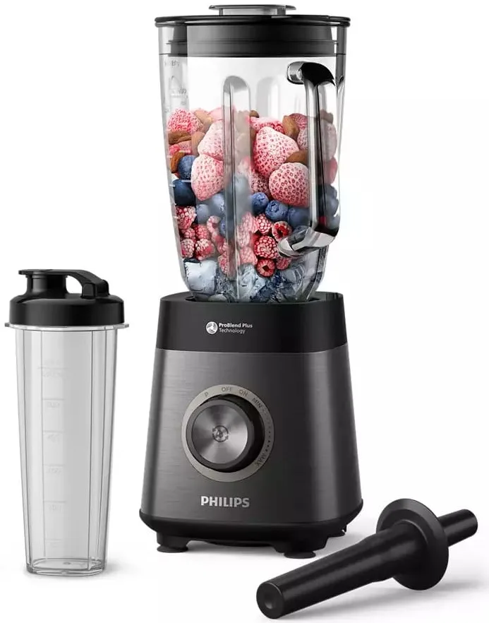 Блендер PHILIPS стаціонарний Series 5000, 1200Вт, ємність 2000мл, скляна чаша, склянка в комплекті, чорний колір.