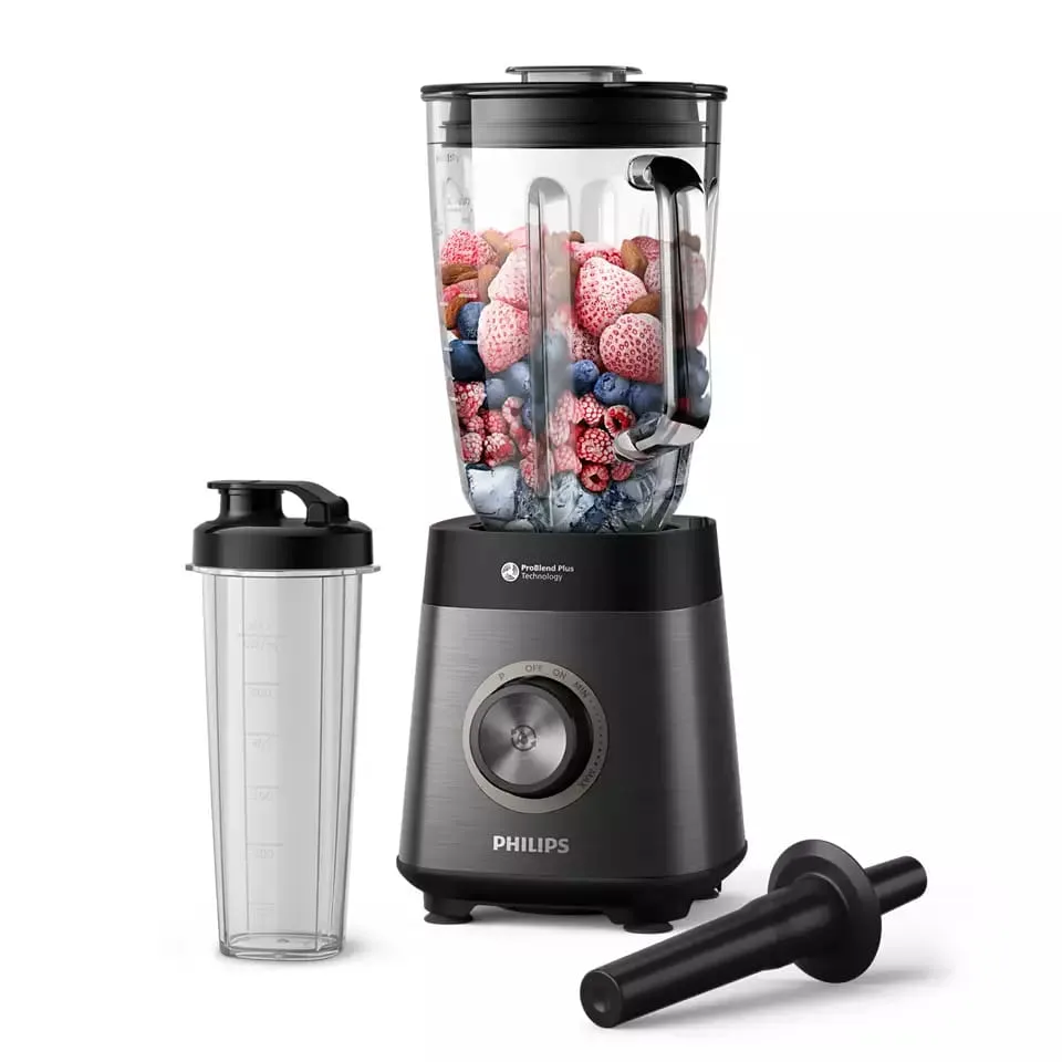 Блендер PHILIPS стаціонарний Series 5000, 1200Вт, ємність 2000мл, скляна чаша, склянка в комплекті, чорний колір.