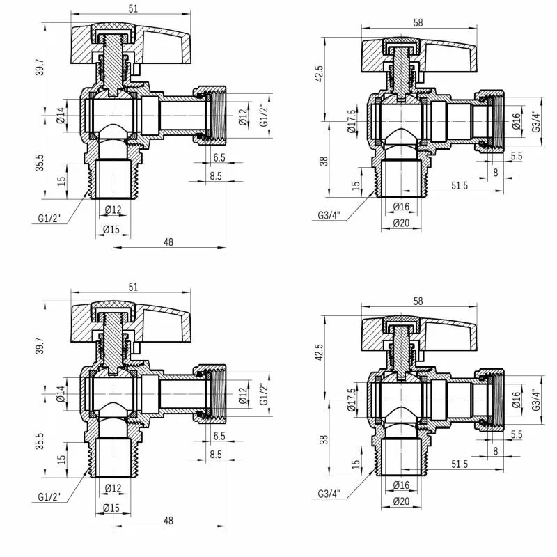 Кутовий кран кульовий 1/2"x3/4" Thermo Alliance Standart латунь нікель 0,926 кг