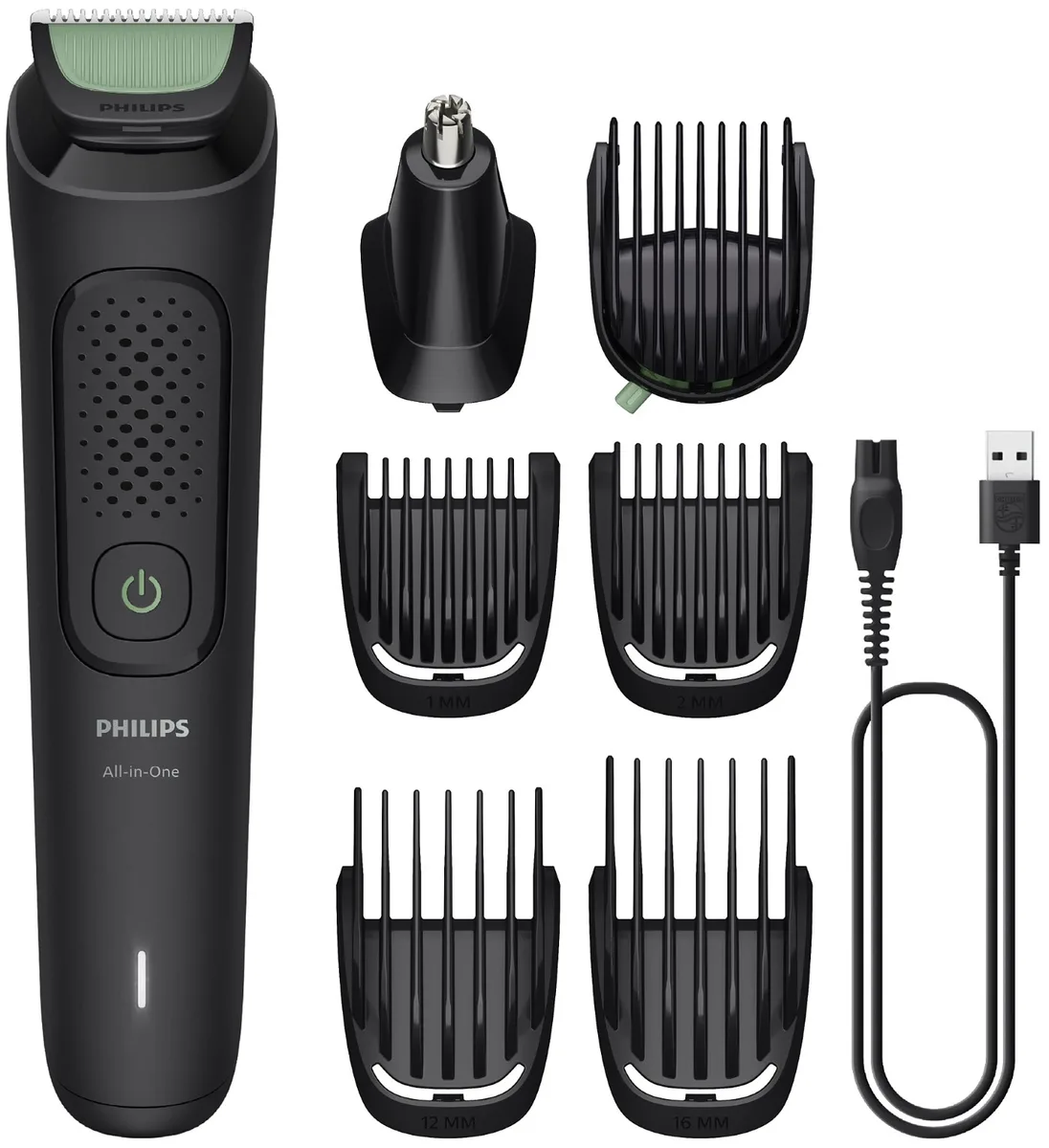 Тример Philips Series 3000 для обличчя, голови та тіла, акумуляторний, з нержавіючої сталі, чорний.