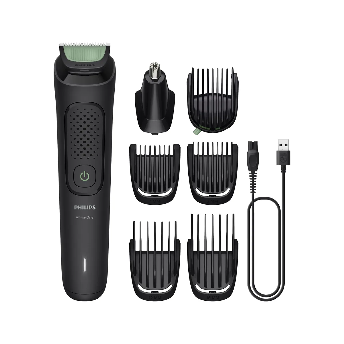 Тример Philips Series 3000 для обличчя, голови та тіла, акумуляторний, з нержавіючої сталі, чорний.