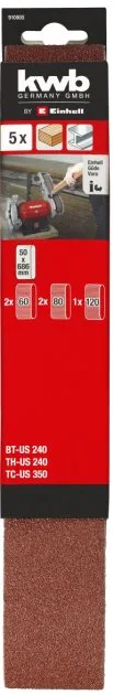 Шліфувальні стрічки Einhell KWB, 50х686мм, 2хК60, 2хК80, 1хК120, для точила Einhell US 240/350, комплект 5 шт.