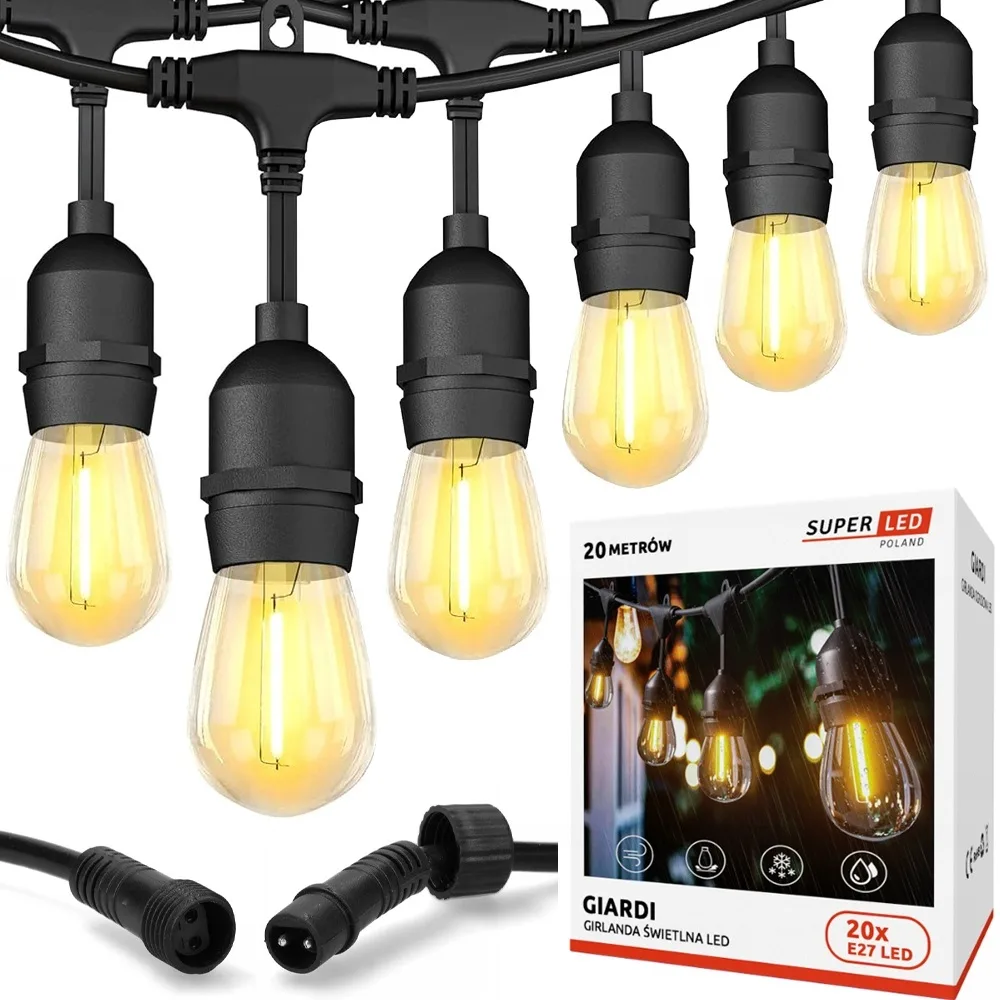 Садова гірлянда SuperLED чорна 20 м 20 LED-ламп E27 2700K