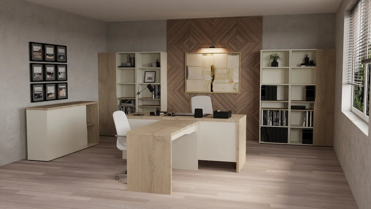 Стіл письмовий Інтарсіо ЛДСП 180х62,5-112,1 см дуб кремона котта/стоун бейж