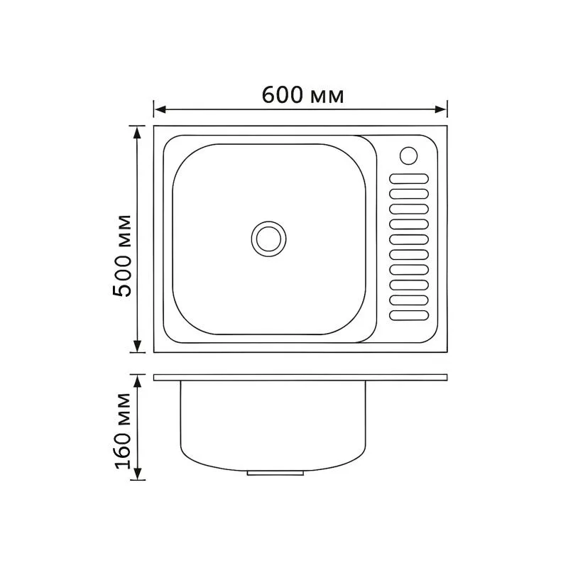 Кухонная мойка Brinex 6050-L накладная 600х400х160 мм нержавеющая сталь Satin
