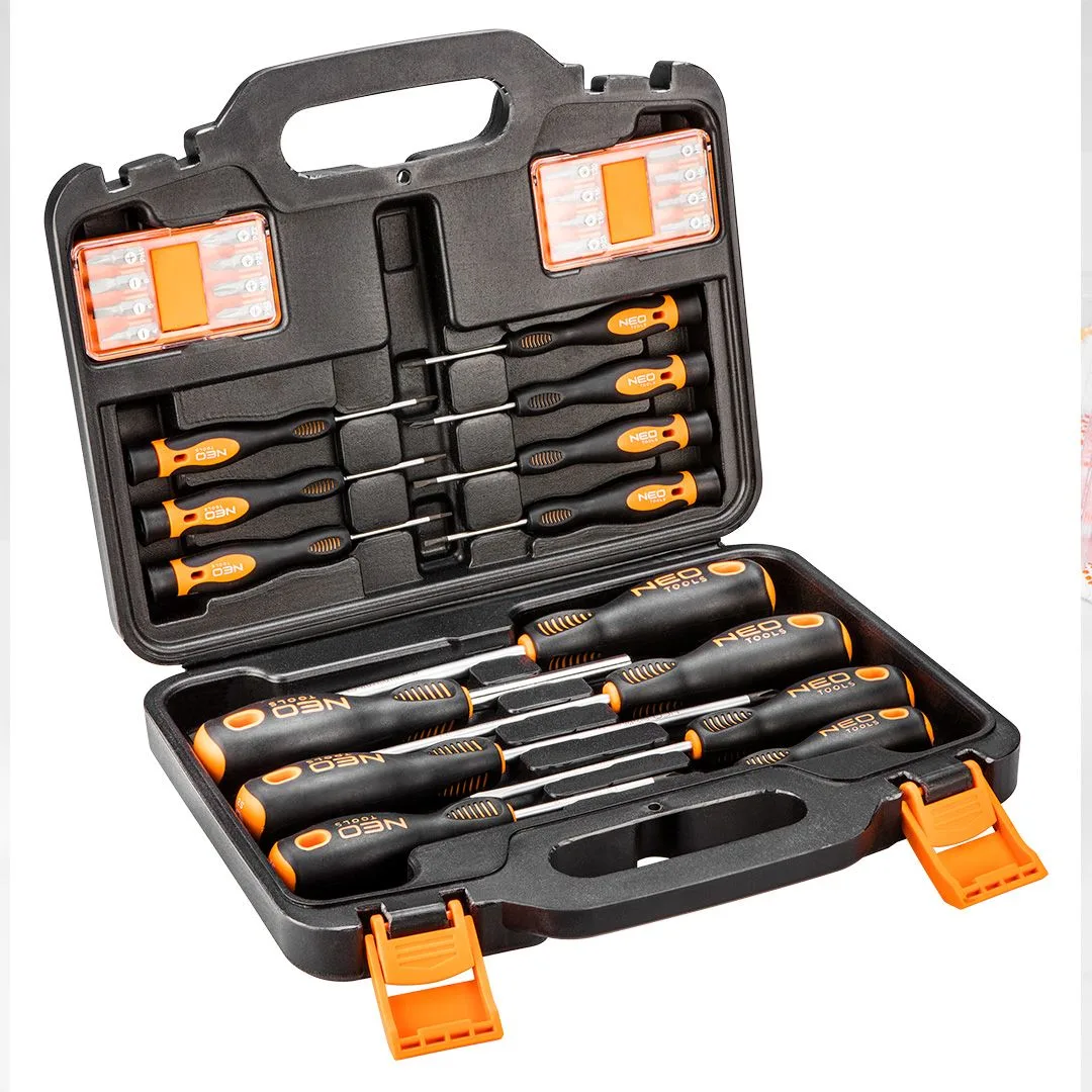 Набір викруток Neo Tools 30 шт, 16 біт, SL, PH, PZ, Torx, H, сталь S2, в кейсі.