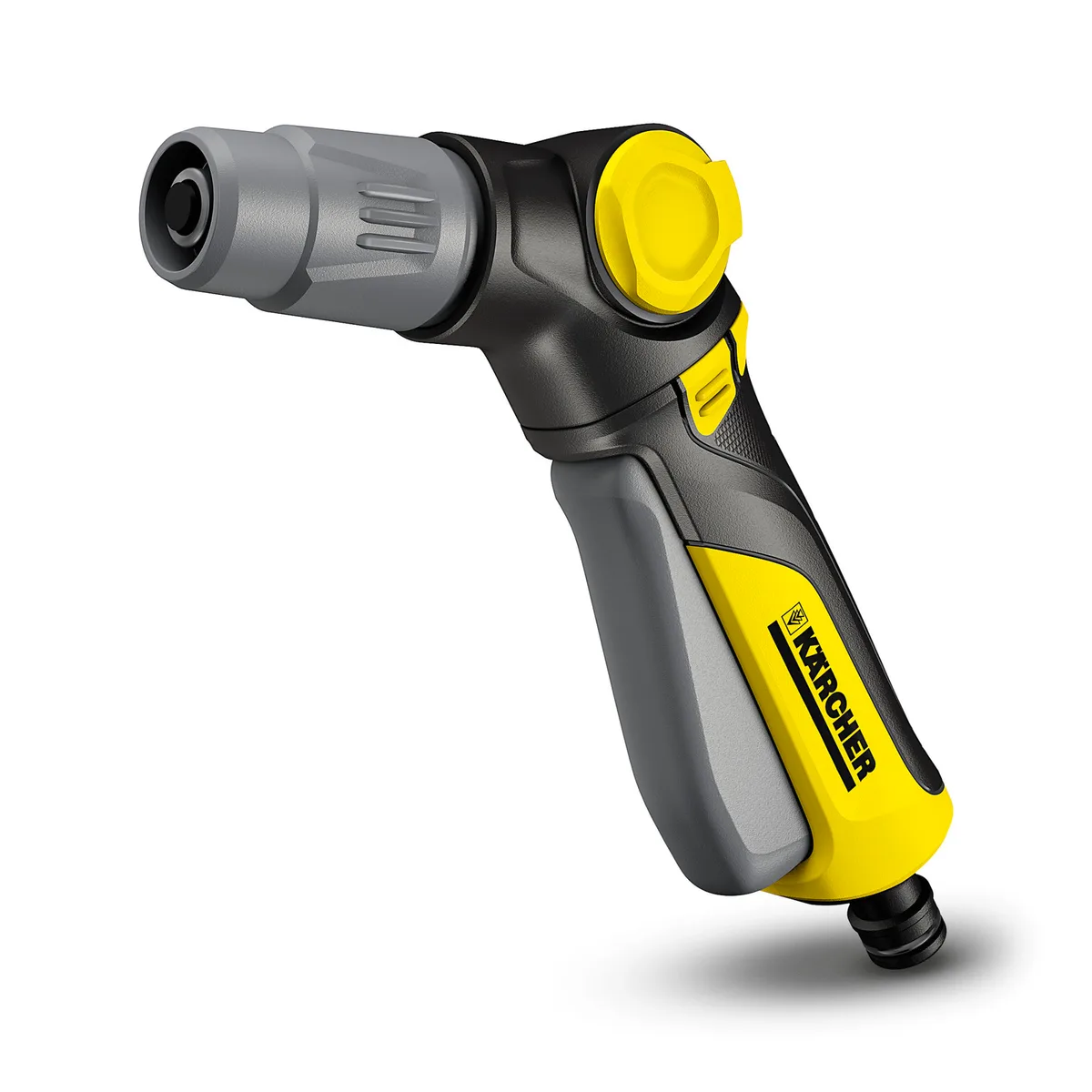 Ручний зрошувач Karcher "Plus", пістолетного типу, з поворотною рукояткою, налаштуванням тиску води та формою струменя.