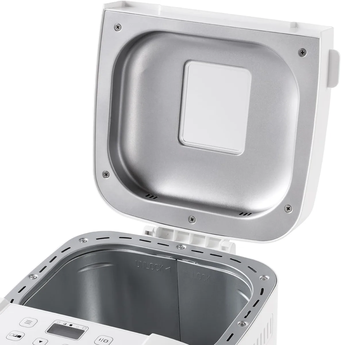 Хлібопічка Russell Hobbs 600 Вт, 12 програм, максимальна вага 1 кг, прямокутна форма, пластиковий корпус, білий колір.