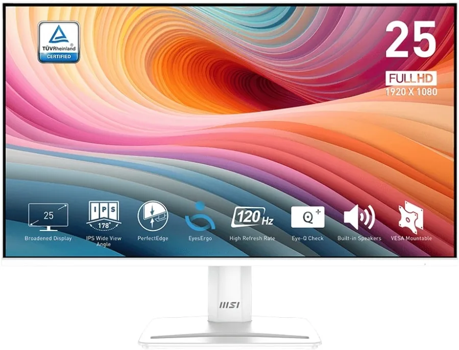 Монітор MSI 24.5" PRO MP251W-E2 D-Sub, HDMI, DP, MM, IPS, 120Hz, sRGB 99%, AdaptiveSync, білий
