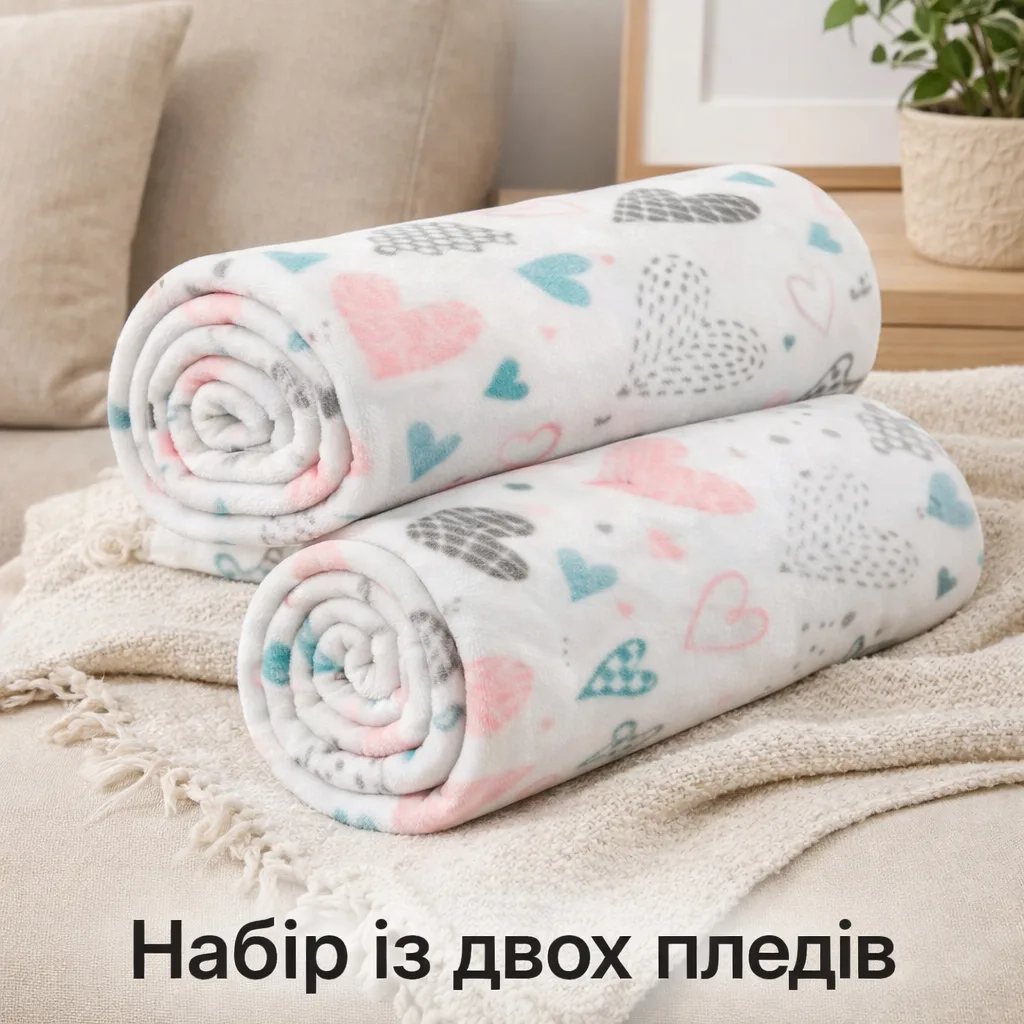 Набір флісових пледів Love You 150x200 см Різнокольорові Ніжні серця