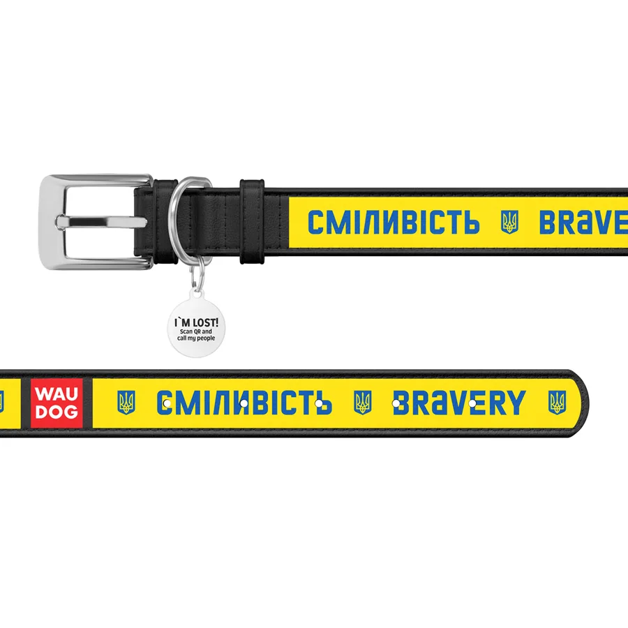 Нашийник WAUDOG Design шкіряний L 25 мм 38-49 см чорний Сміливість